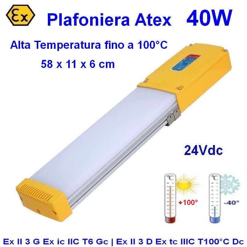 Plafoniera Atex Alta Temperatura 40W 60 cm 24V Cat. 3 IP66